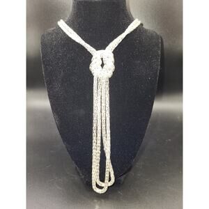 VTG Khols Shiny Silver Tone Long Double Strand Knotted Snake Chain Necklace